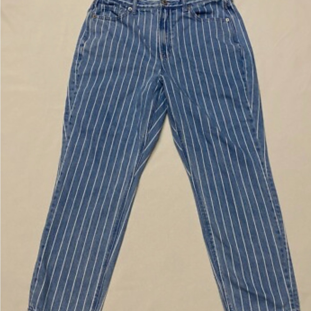 American Eagle Outfitters Blue and White Striped High Rise Jeans